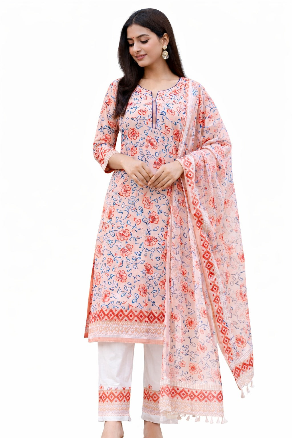 Block print kurta material with dupatta and pajama cloth. Design for you to design