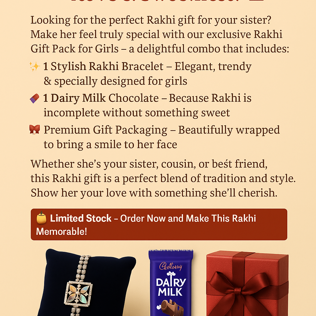 Rakhi for Girl - BUTTON CRYP Single Bracelet Rakhi | with Roli Chawal, Card, Chocolate