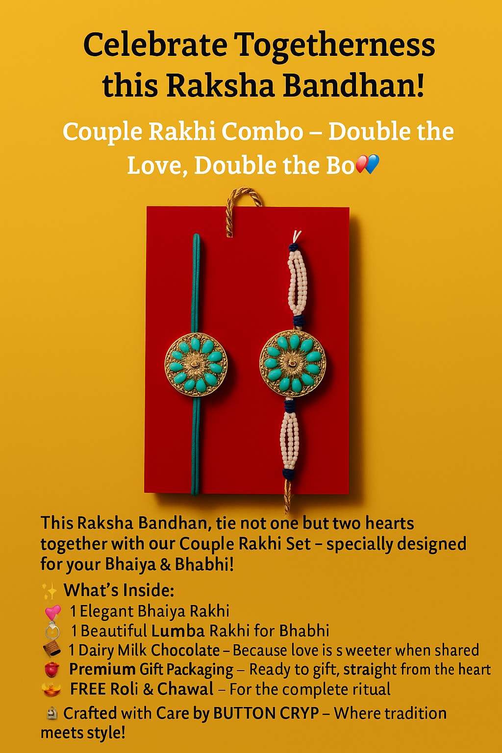 BUTTON CRYP Couple Green Color Rakhi Combo – A loving gift for you