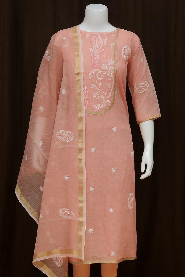 Computer-embroidered orange-colored kurti fabric (without pants) - A fresh start
