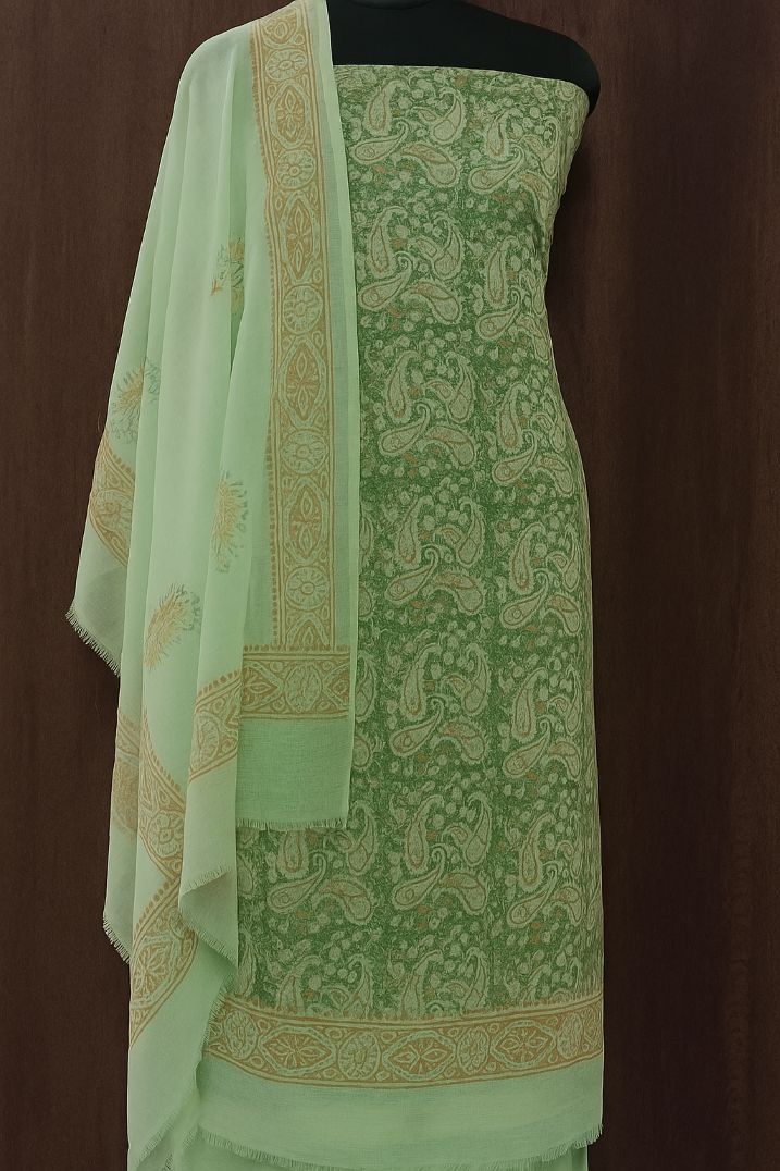 Kota Doria Green Color Dress Material suit with Dupatta