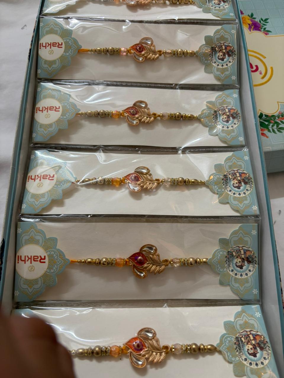 BUTTON CRYP Krishna Design Rakhi (Golden) – Rakhi with Roli Chawal, Greeting Card and Chocolate