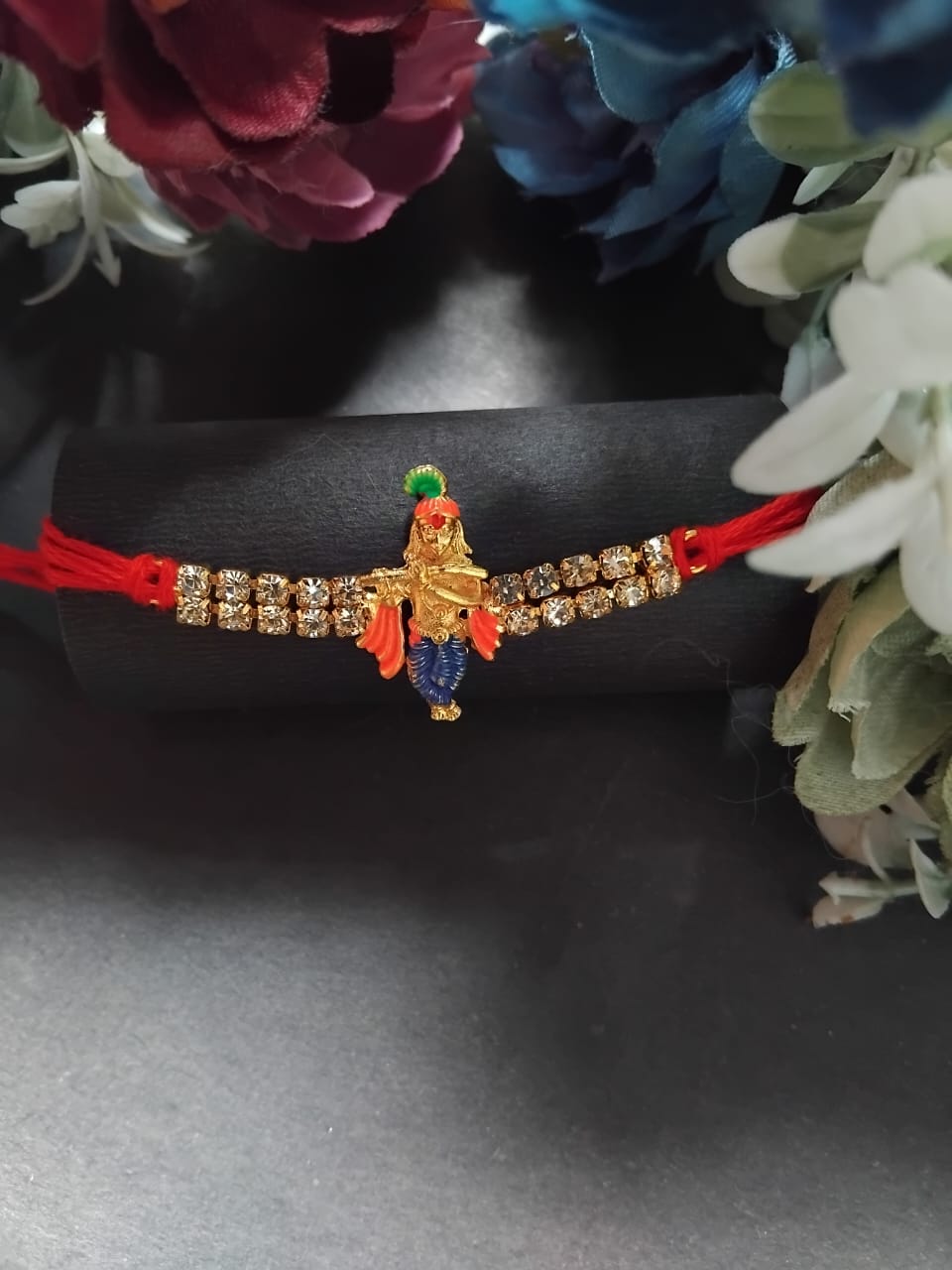 BUTTON CRYP Single Rakhi – Yellow Colour & White Stone |Classic Rakhi for Brother