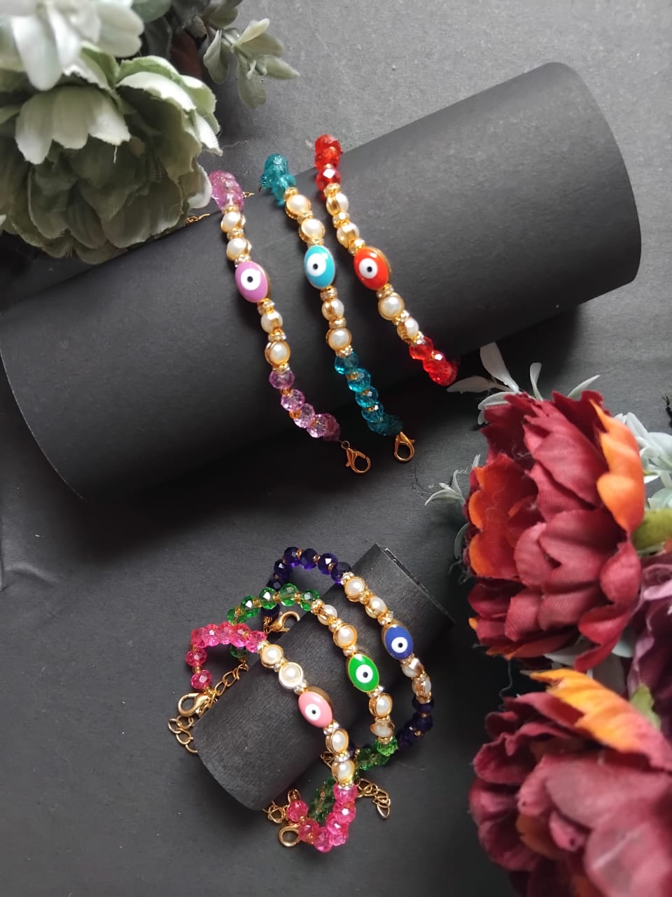 BUTTON CRYP Girls Bracelet Rakhi – Multicolour | with Chocolate, Greeting Card, Roli-Chawal
