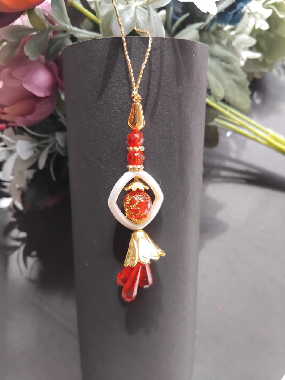 BUTTON CRYP Lumba Rakhi Red | Designer Lumba Rakhi Online