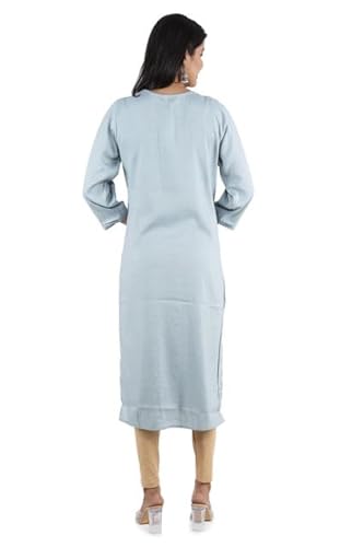 BUTTONCRYP Light Blue Cotton/Rayon Long Straight Kurti