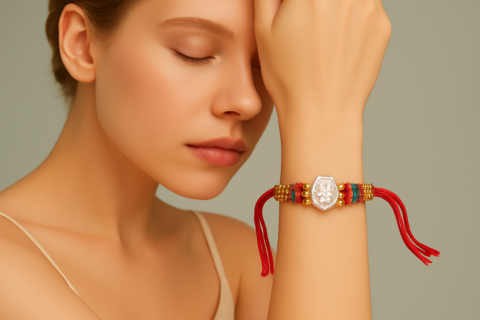 BUTTON CRYP Multicolour Single Rakhi - with Roli Chawal