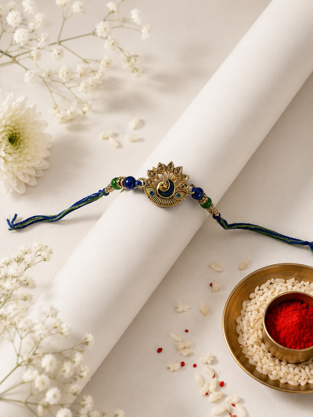 Blue Stone Peacock Centered Rakhi