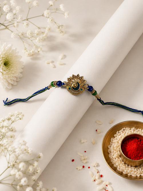 Blue Stone Peacock Centered Rakhi