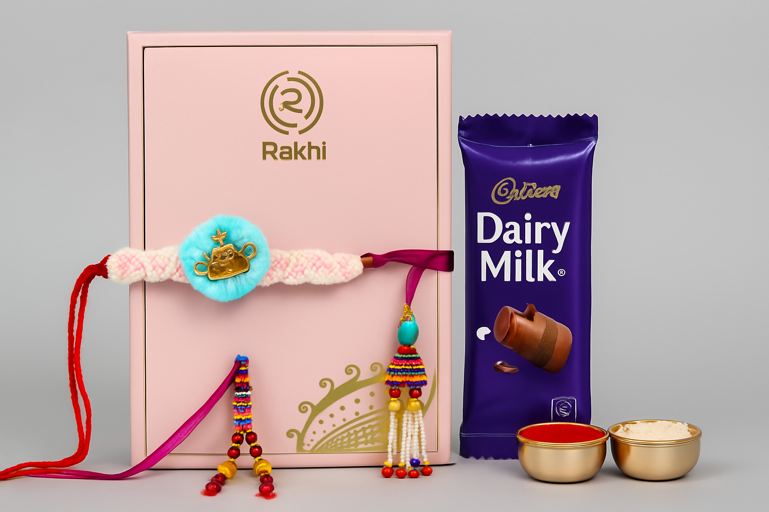 BUTTON CRYP Single Multicolor Rakhi – Stylish Rakhi with Roli-Chawal, Chocolate and Card