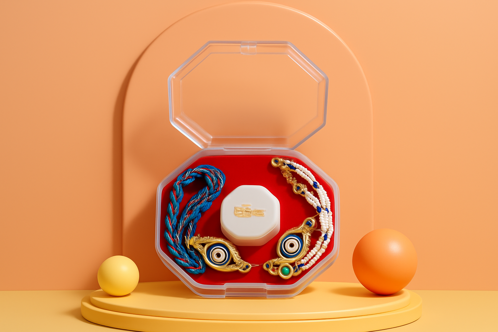 BUTTON CRYP Multicolor Couple Rakhi Set – Perfect Rakhi for Bhaiya and Bhabhi