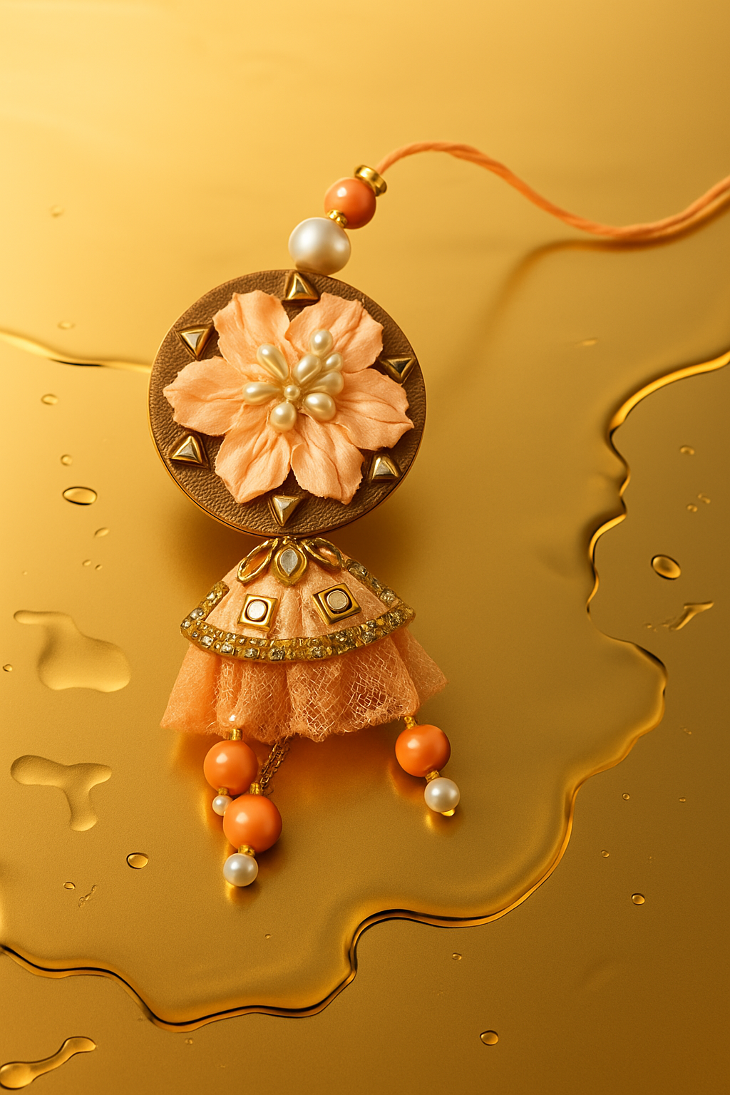 Single Lumba Rakhi Multicolor with Roli Chawal, Greeting Card & Chocolate