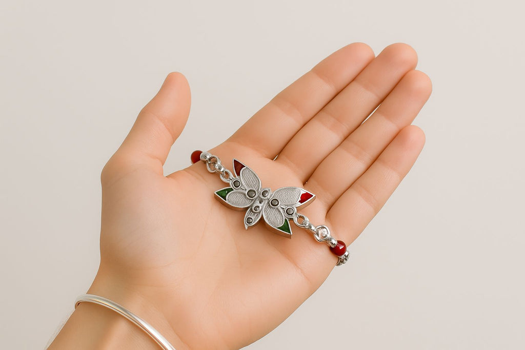 Best Button Cryp Brand Rakhi in Silver Color