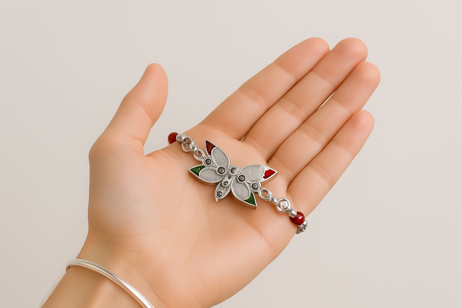 Best Button Cryp Brand Rakhi in Silver Color