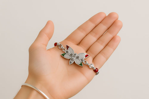 Best Button Cryp Brand Rakhi in Silver Color