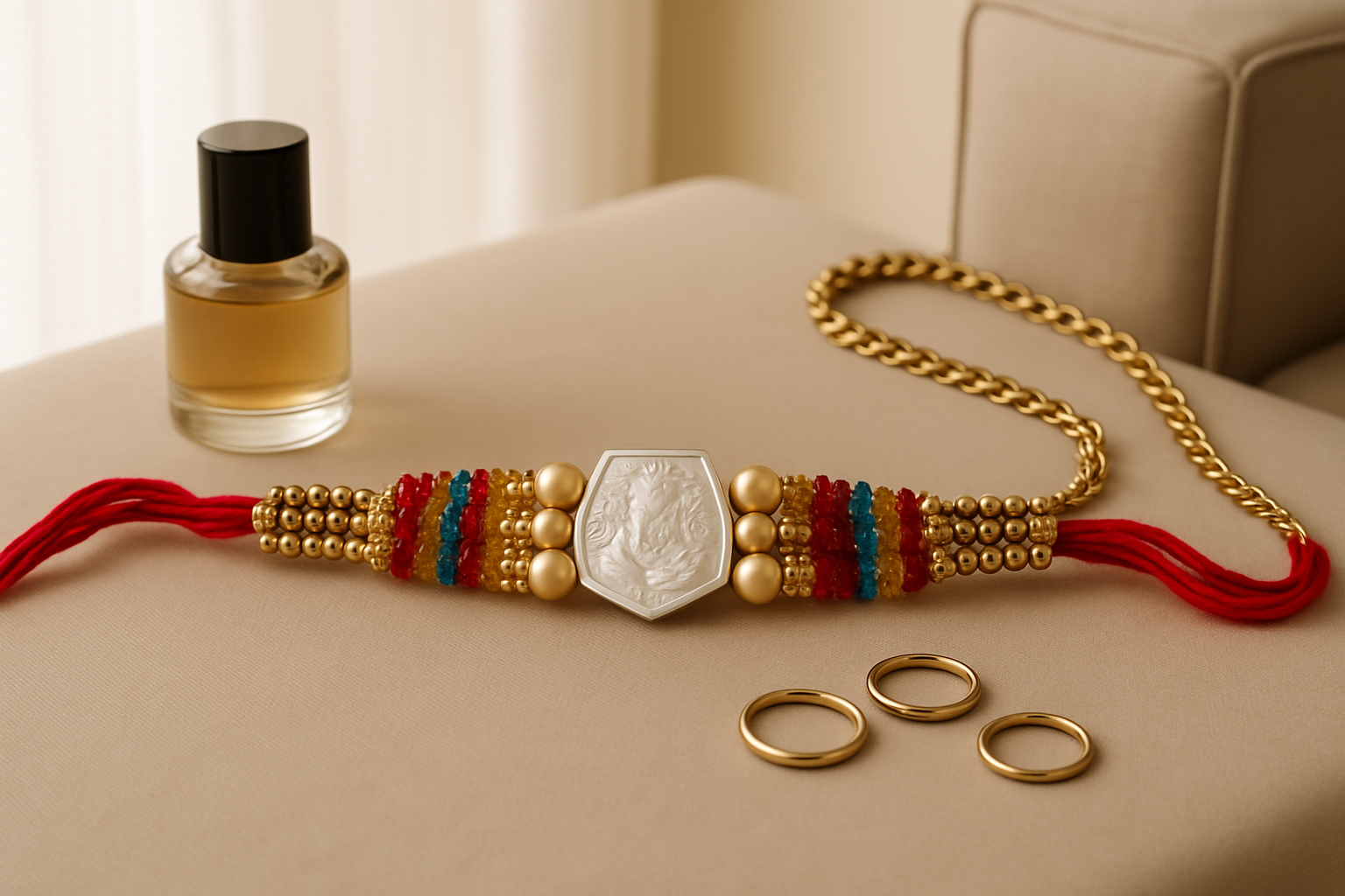 BUTTON CRYP Multicolour Single Rakhi - with Roli Chawal