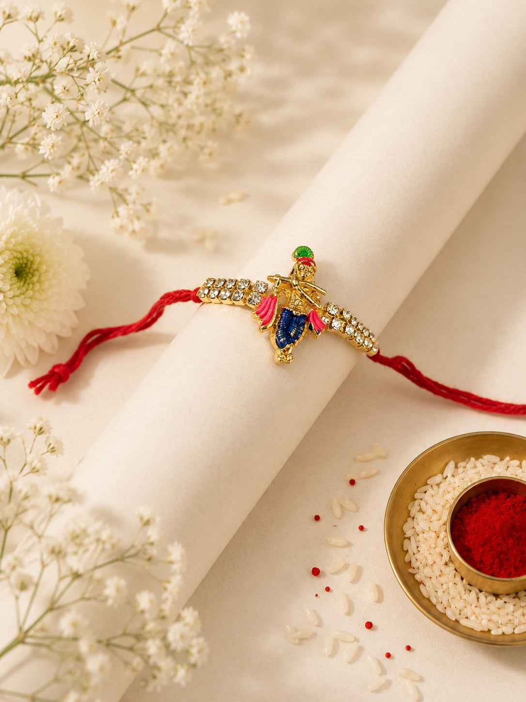 Stone Embedded Krishna Centered Premium Rakhi