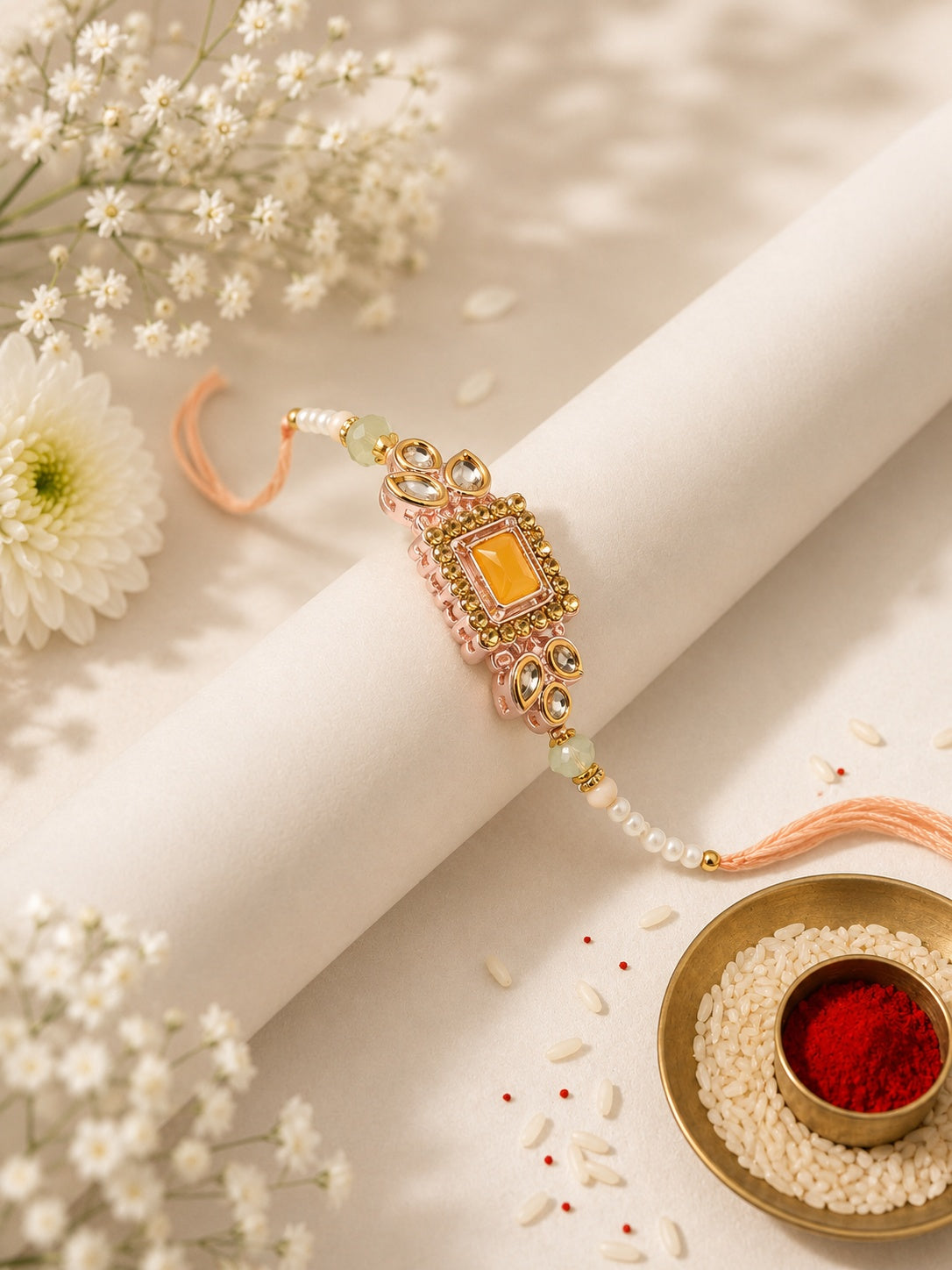 Rectangle Shaped Stone Embedded Premium Rakhi