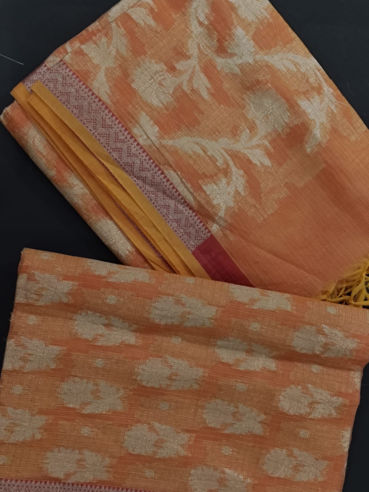BUTTONCRYP Butta Print Orange-Golden Kurti and Dupatta Material – Tension-Free Festive Style!