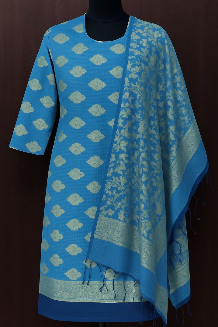 BUTTONCRYP - Blue Buta Print Weaving Kurti with Dupatta | When you want to look a little classy, a little desi!