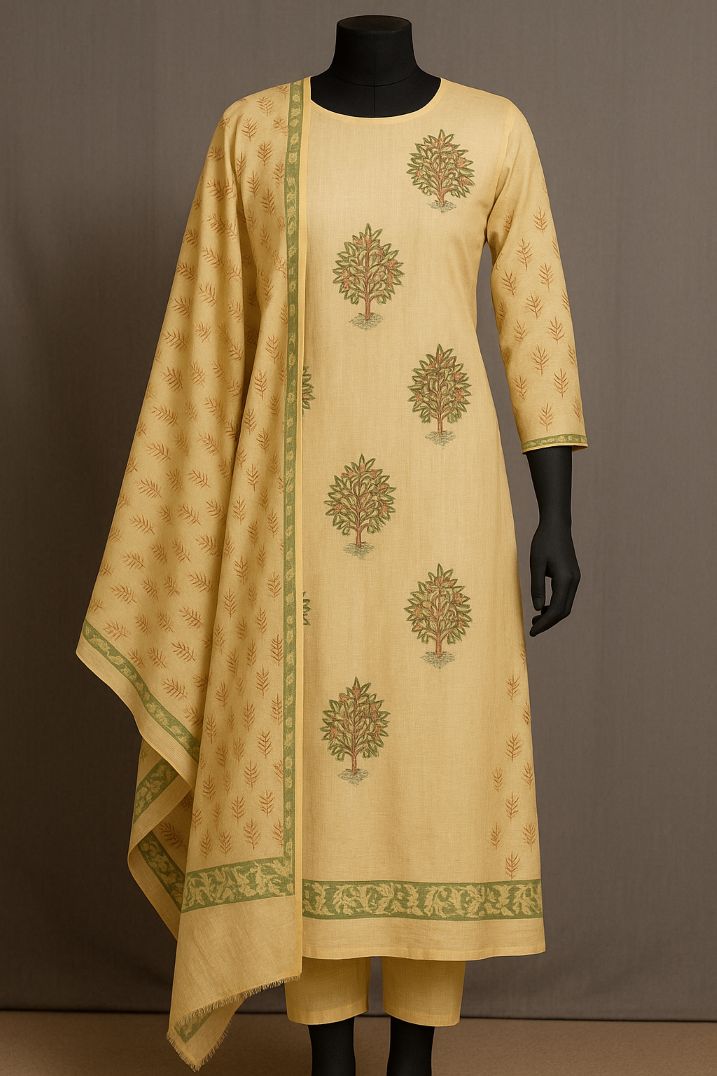 BUTTONCRYP Silk Buti Printed Yellow Mix Color Kurti and Dupatta