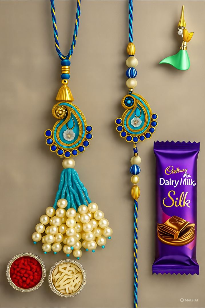 BUTTON CRYP Couple Rakhi Multicolor (Rakhi + Roli Chawal + Chocolate + Greeting Card)