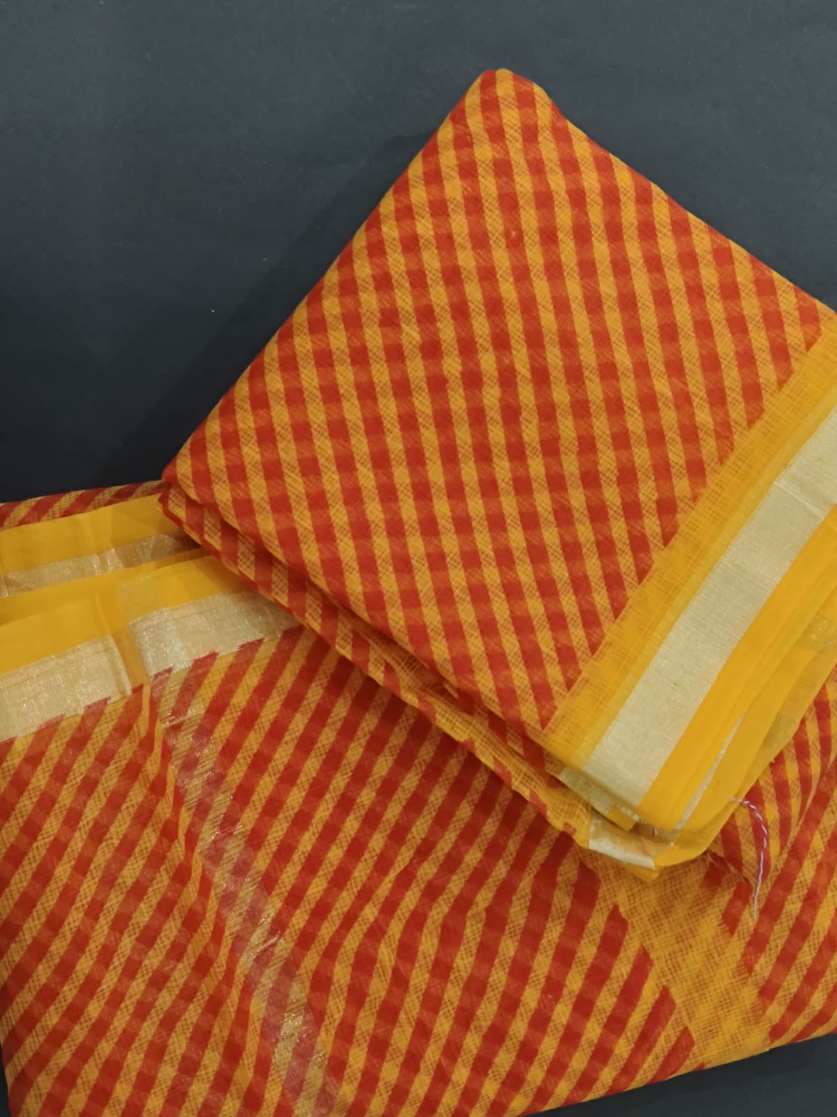 BUTTONCRYP Bellock Print Orange-Golden Kurti and Dupatta Material – That Says Wow!