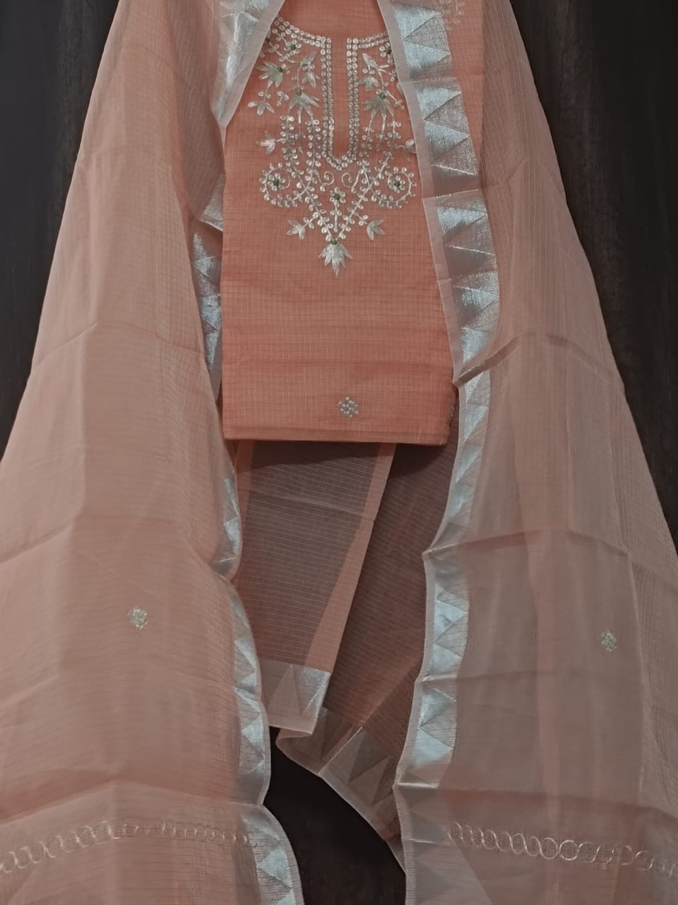Computer-embroidered orange-colored kurti fabric (without pants) - A fresh start