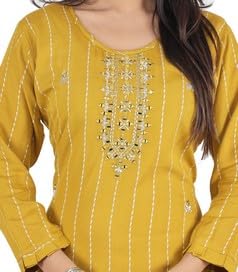 BUTTONCRYP Mustard Yellow Cotton/Rayon Straight Long Kurti